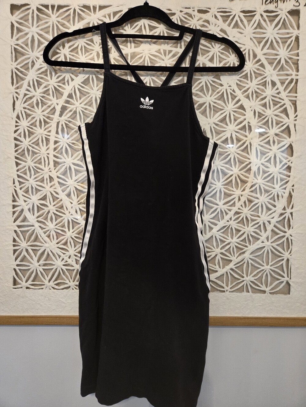 Adidas 3-stripe Jersey Minidress Black Slim Strappy Tank with White Trefoil Sz M - Picture 5 of 16